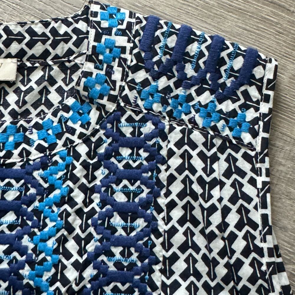 J Crew Embroidered Blue and White 100% Cotton Sleeveless Shirt-size 4 - Picture 6 of 9